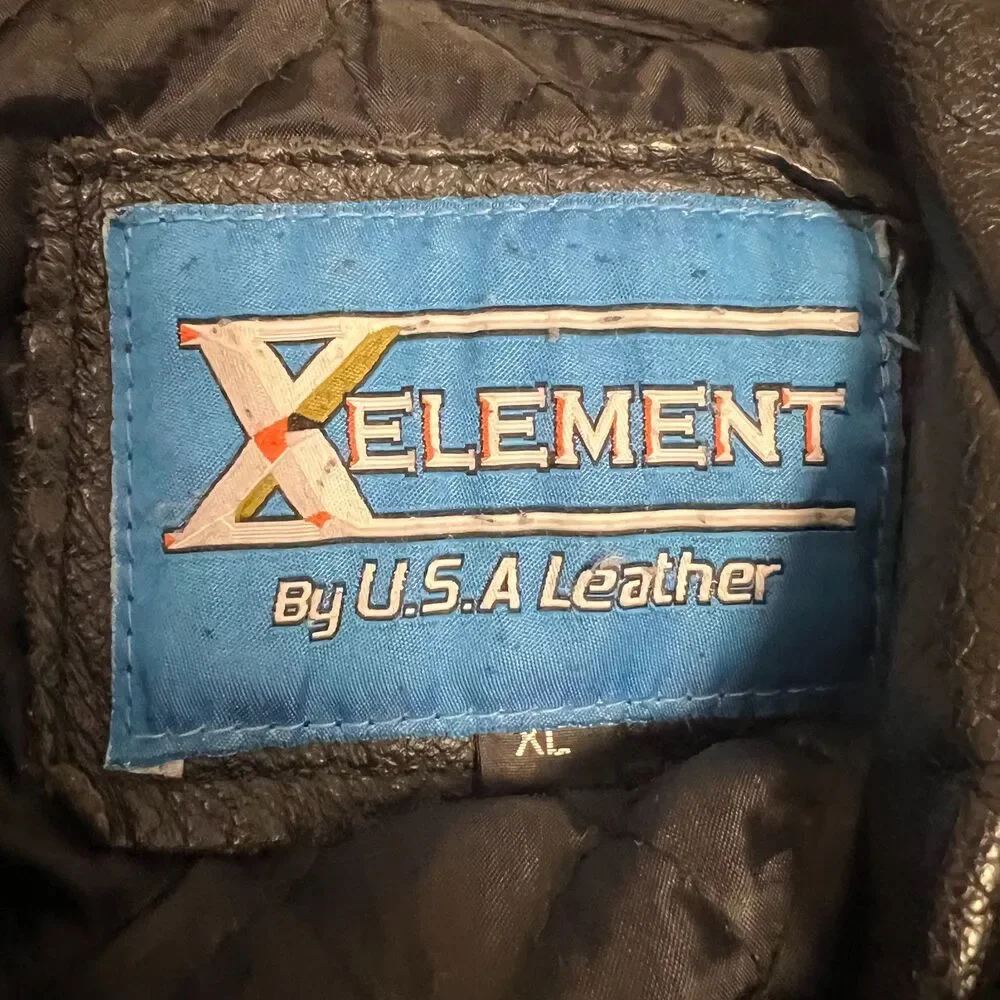 Xelement Men's Black Leather Motorcycle Jacket Moto Riding Size XL